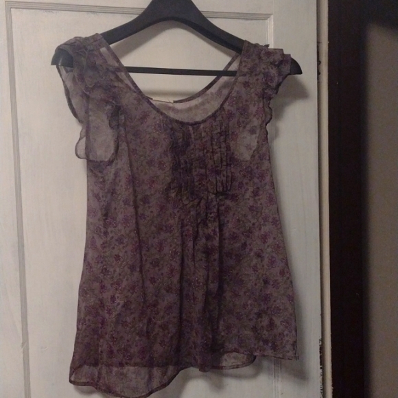 Converse One Star ⭐ Purple Floral Sheer Blouse - Picture 1 of 4